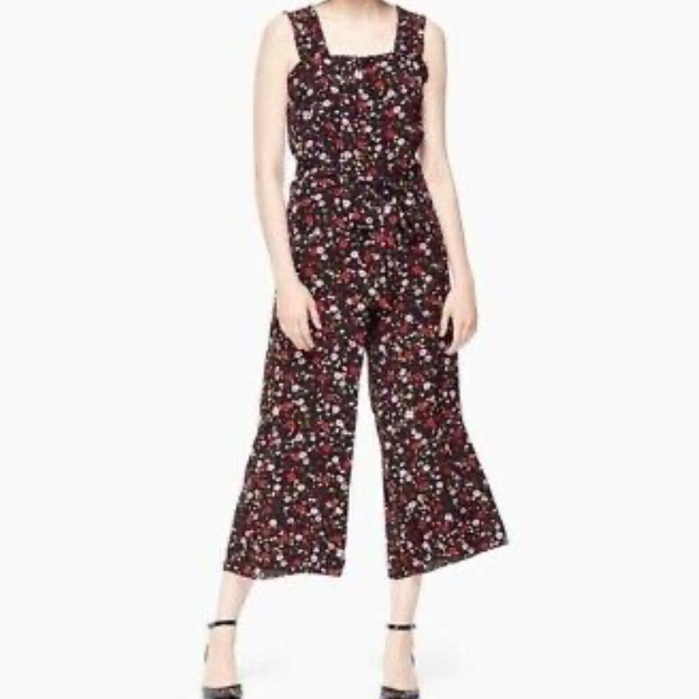 Kate Spade Womens Ma Cherie Floral Jumpsuit Size 4 Black Pink Multi $398